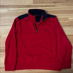 Nautica Red Quarter-Zip Pullover with Navy Trim